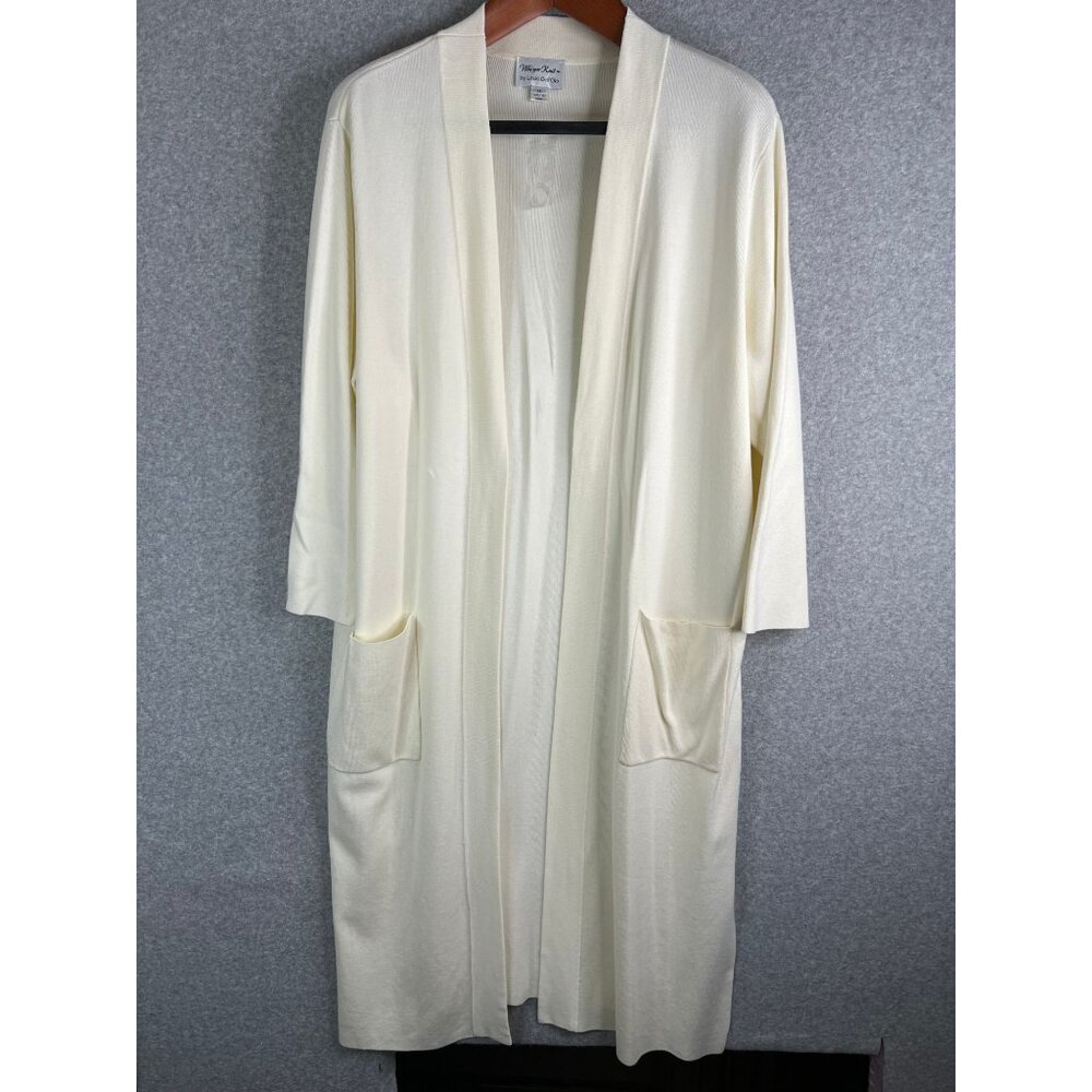 Whisper Knit By Louis DellOlio Open Front Cream Cardigan With Pockets 1X